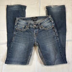 Silver Jeans Woman's Pioneer Flap Med-Wash Low-Rise Boot Cut Jeans 26x33